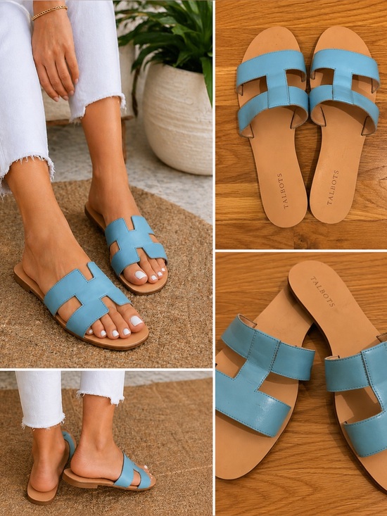 Talbots Shoes - Talbots Blue Leather Slide Sandals Size 11 | Chic Summer Flats